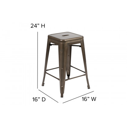 BLNK Cierra Metal Counter-Height Indoor Bar Stool Set of 4 - Gun Metal Gray