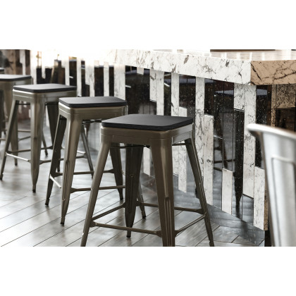 BLNK Cierra Commercial Metal Backless Indoor Counter Height Stools with All-Weather Poly Resin Seats Set of 4 - Gunmetal