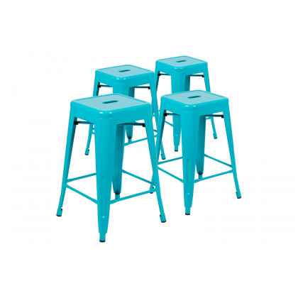 BLNK Cierra Metal Counter-Height Indoor Bar Stool Set of 4 - Teal