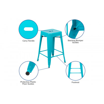 BLNK Cierra Metal Counter-Height Indoor Bar Stool Set of 4 - Teal