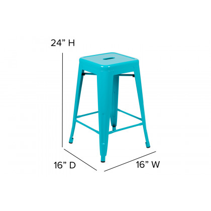 BLNK Cierra Metal Counter-Height Indoor Bar Stool Set of 4 - Teal