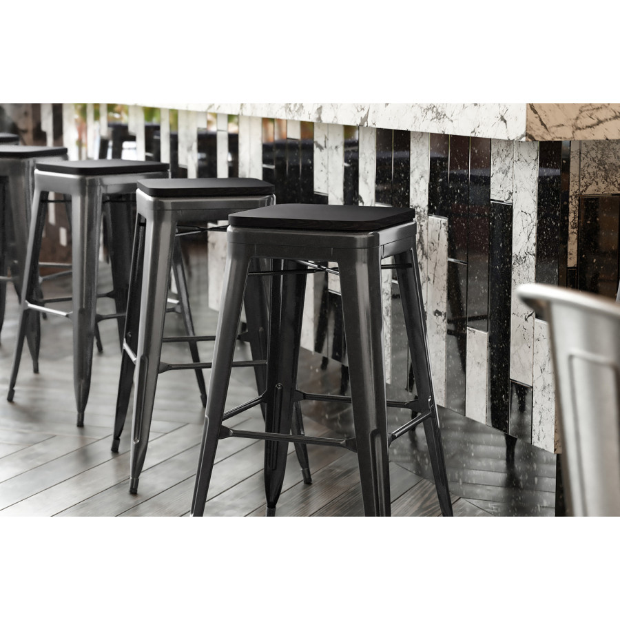 BLNK Cierra Commercial All-Weather Backless Indoor Bar Height Stools with Poly Resin Seats Set of 4 - Black