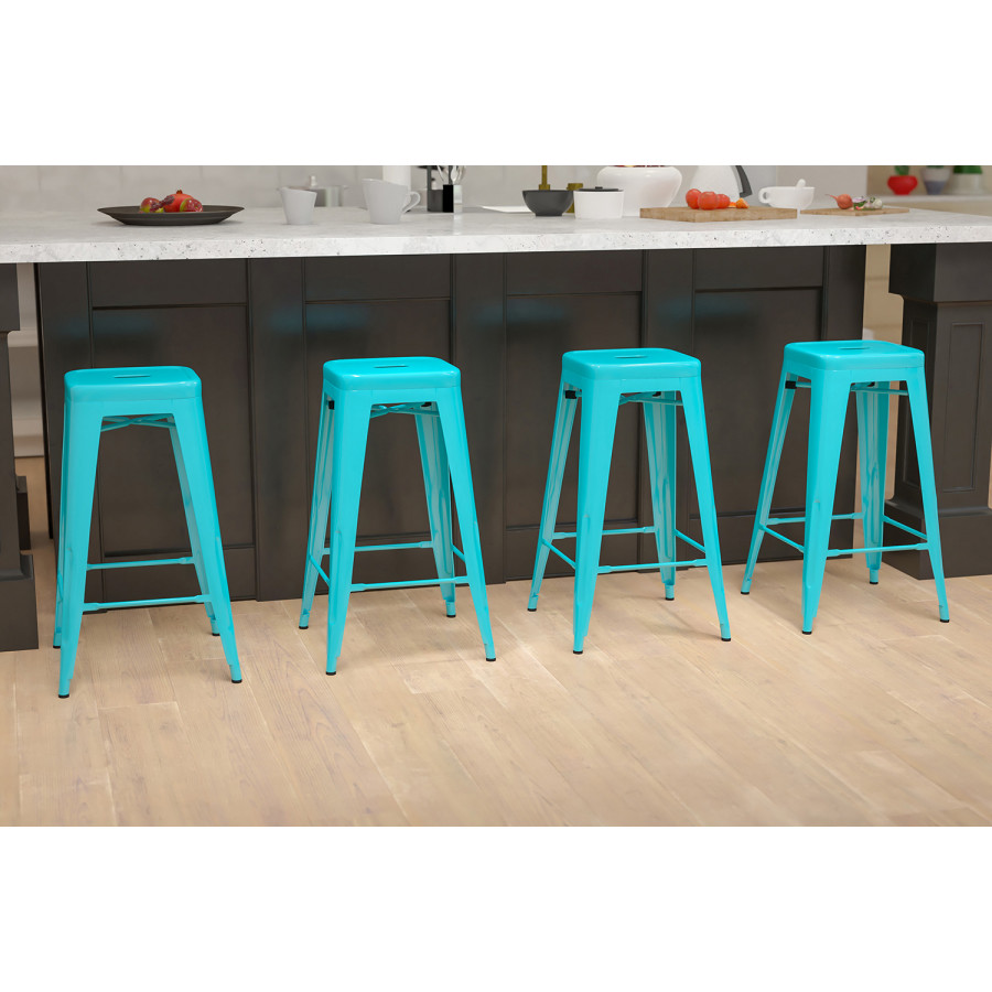 BLNK Cierra Metal Indoor Bar Stool Set of 4 - Teal
