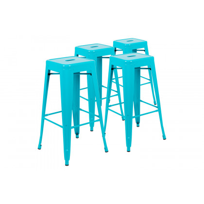 BLNK Cierra Metal Indoor Bar Stool Set of 4 - Teal