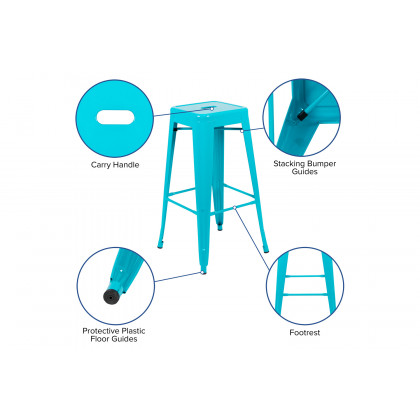 BLNK Cierra Metal Indoor Bar Stool Set of 4 - Teal