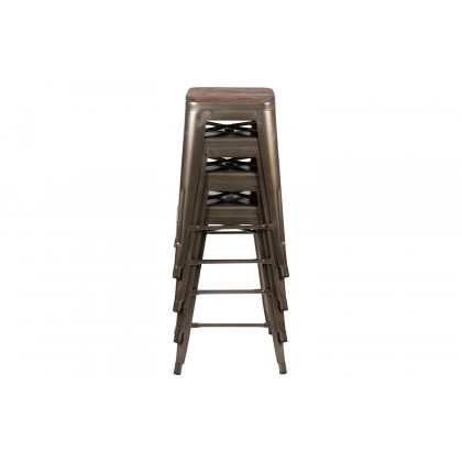 BLNK Cierra Metal Counter-Height Indoor Stackable Bar Stool with Wood Seat Set of 4 - Gray