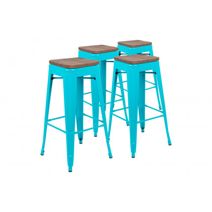 BLNK Cierra Metal Indoor Bar Stool with Wood Seat Set of 4 - Teal