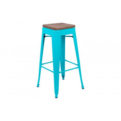 BLNK Cierra Metal Indoor Bar Stool with Wood Seat Set of 4 - Teal