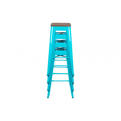 BLNK Cierra Metal Indoor Bar Stool with Wood Seat Set of 4 - Teal