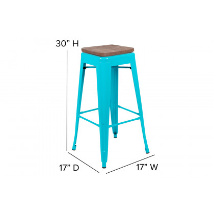 BLNK Cierra Metal Indoor Bar Stool with Wood Seat Set of 4 - Teal