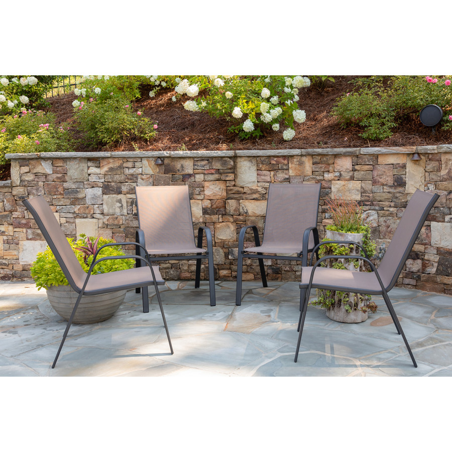 BLNK Brazos Outdoor Stack Chair with Flex Comfort Material and Metal Frame 4 Pack - Brown