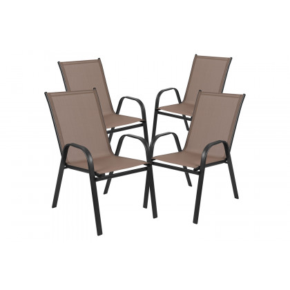 BLNK Brazos Outdoor Stack Chair with Flex Comfort Material and Metal Frame 4 Pack - Brown
