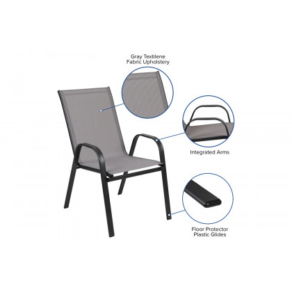 BLNK Brazos Outdoor Stack Chair with Flex Comfort Material and Metal Frame 4 Pack - Gray