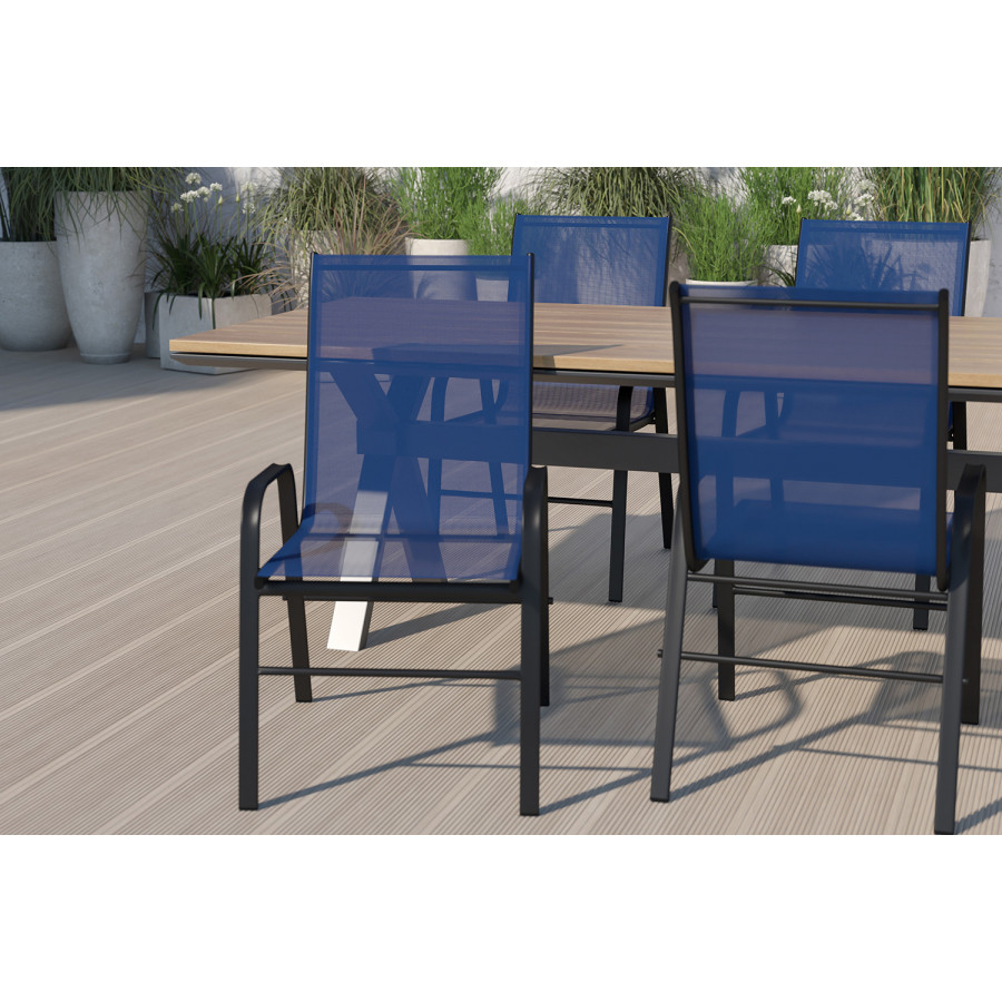 BLNK Brazos Outdoor Stack Chair with Flex Comfort Material and Metal Frame 4 Pack - Navy