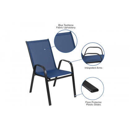 BLNK Brazos Outdoor Stack Chair with Flex Comfort Material and Metal Frame 4 Pack - Navy
