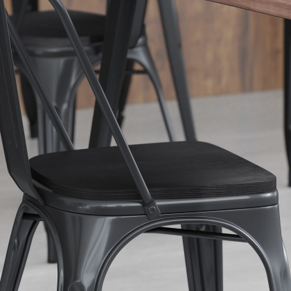 BLNK - Perry Poly Resin Wood Seat with Rounded Edges for Colorful Metal Chairs and Stools Set of 4