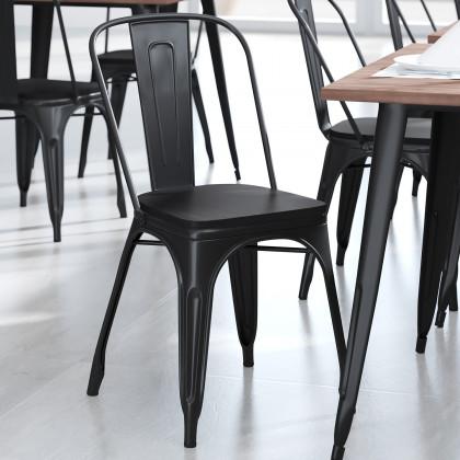 BLNK Perry Poly Resin Wood Seat with Rounded Edges for Colorful Metal Chairs and Stools Set of 4 - Black