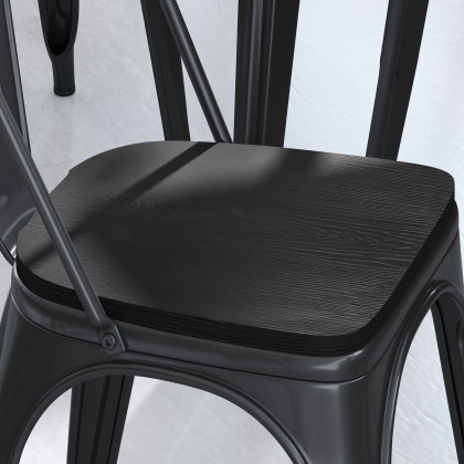 BLNK Perry Poly Resin Wood Seat with Rounded Edges for Colorful Metal Chairs and Stools Set of 4 - Black