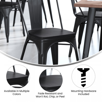 BLNK Perry Poly Resin Wood Seat with Rounded Edges for Colorful Metal Chairs and Stools Set of 4 - Black