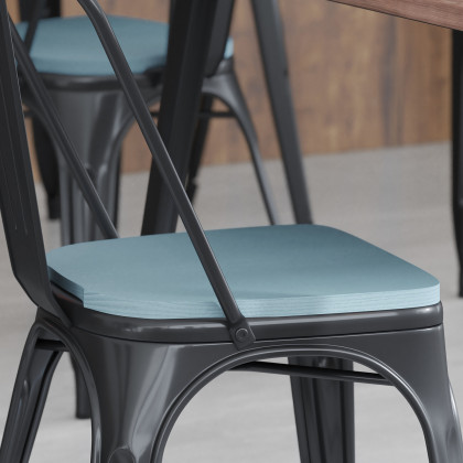 BLNK - Perry Poly Resin Wood Seat with Rounded Edges for Colorful Metal Chairs and Stools Set of 4