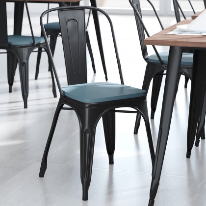 BLNK Perry Poly Resin Wood Seat with Rounded Edges for Colorful Metal Chairs and Stools Set of 4 - Teal/Blue
