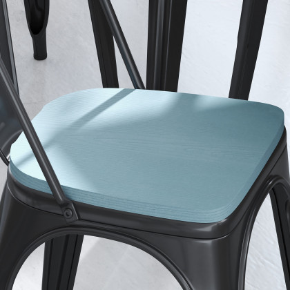 BLNK Perry Poly Resin Wood Seat with Rounded Edges for Colorful Metal Chairs and Stools Set of 4 - Teal/Blue