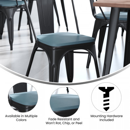 BLNK Perry Poly Resin Wood Seat with Rounded Edges for Colorful Metal Chairs and Stools Set of 4 - Teal/Blue