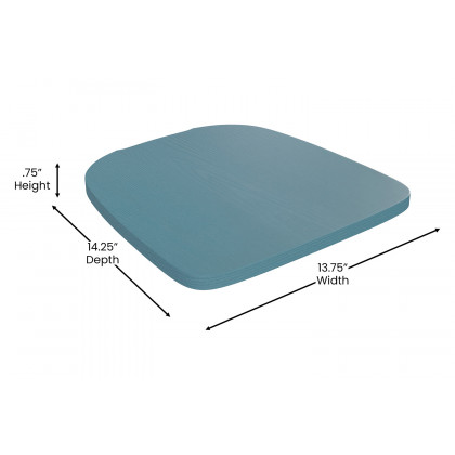 BLNK Perry Poly Resin Wood Seat with Rounded Edges for Colorful Metal Chairs and Stools Set of 4 - Teal/Blue