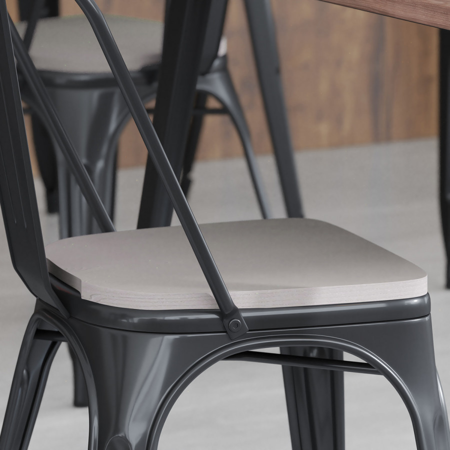 BLNK - Perry Poly Resin Wood Seat with Rounded Edges for Colorful Metal Chairs and Stools Set of 4