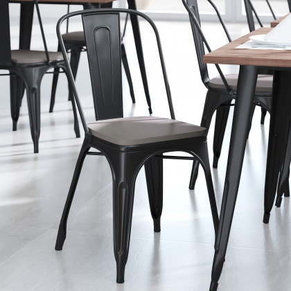 BLNK - Perry Poly Resin Wood Seat with Rounded Edges for Colorful Metal Chairs and Stools Set of 4