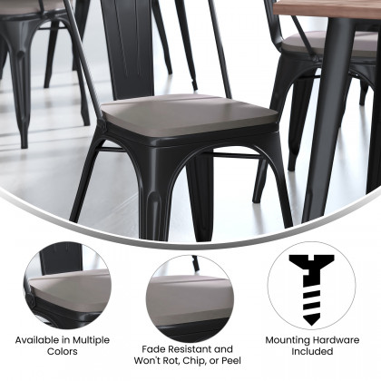 BLNK Perry Poly Resin Wood Seat with Rounded Edges for Colorful Metal Chairs and Stools Set of 4 - Gray