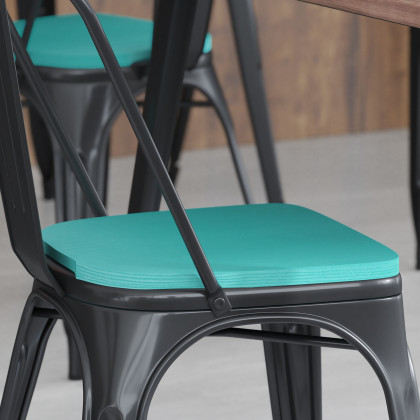 BLNK - Perry Poly Resin Wood Seat with Rounded Edges for Colorful Metal Chairs and Stools Set of 4