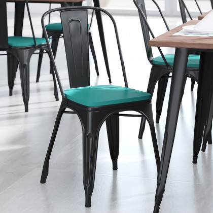 BLNK Perry Poly Resin Wood Seat with Rounded Edges for Colorful Metal Chairs and Stools Set of 4 - Mint