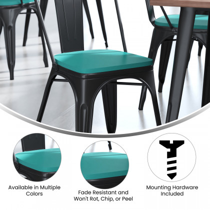 BLNK Perry Poly Resin Wood Seat with Rounded Edges for Colorful Metal Chairs and Stools Set of 4 - Mint