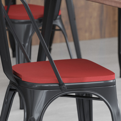 BLNK - Perry Poly Resin Wood Seat with Rounded Edges for Colorful Metal Chairs and Stools Set of 4