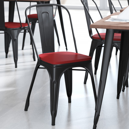 BLNK Perry Poly Resin Wood Seat with Rounded Edges for Colorful Metal Chairs and Stools Set of 4 - Red