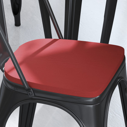 BLNK Perry Poly Resin Wood Seat with Rounded Edges for Colorful Metal Chairs and Stools Set of 4 - Red