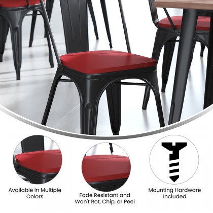 BLNK Perry Poly Resin Wood Seat with Rounded Edges for Colorful Metal Chairs and Stools Set of 4 - Red