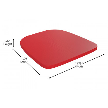 BLNK Perry Poly Resin Wood Seat with Rounded Edges for Colorful Metal Chairs and Stools Set of 4 - Red