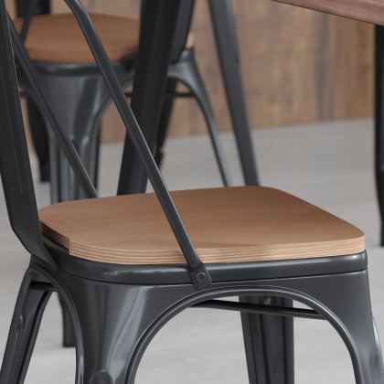 BLNK - Perry Poly Resin Wood Seat with Rounded Edges for Colorful Metal Chairs and Stools Set of 4