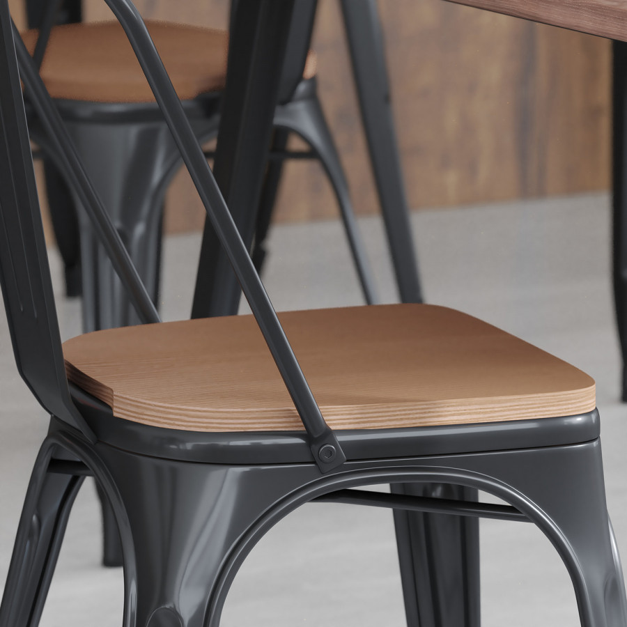 BLNK Perry Poly Resin Wood Seat with Rounded Edges for Colorful Metal Chairs and Stools Set of 4 - Teak