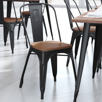 BLNK Perry Poly Resin Wood Seat with Rounded Edges for Colorful Metal Chairs and Stools Set of 4 - Teak