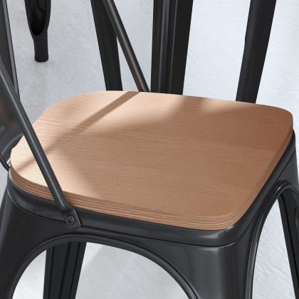 BLNK Perry Poly Resin Wood Seat with Rounded Edges for Colorful Metal Chairs and Stools Set of 4 - Teak