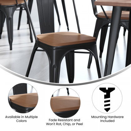 BLNK Perry Poly Resin Wood Seat with Rounded Edges for Colorful Metal Chairs and Stools Set of 4 - Teak
