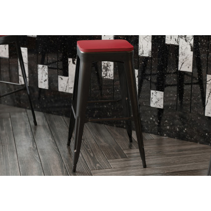 BLNK Perry Square Poly Resin Wood Seat with Rounded Edges for Colorful Metal Bar Stools - Red