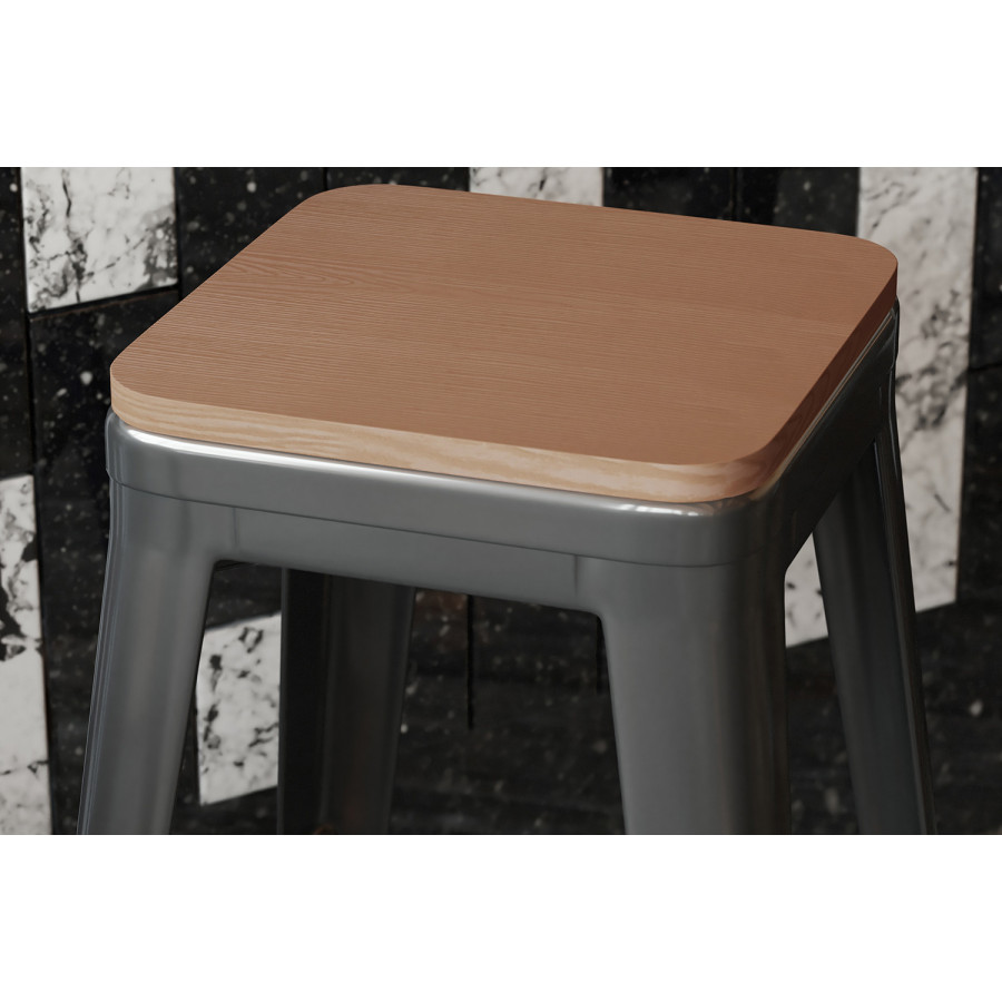 BLNK Perry Square Poly Resin Wood Seat with Rounded Edges for Colorful Metal Bar Stools - Teak
