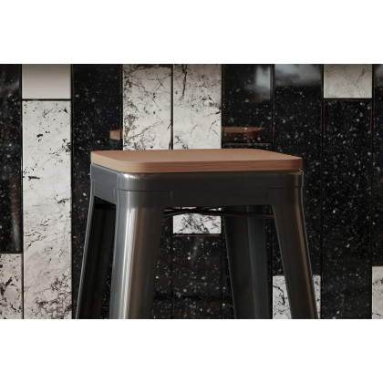 BLNK Perry Square Poly Resin Wood Seat with Rounded Edges for Colorful Metal Bar Stools - Teak