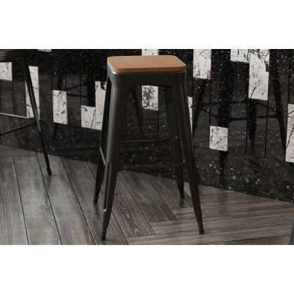 BLNK Perry Square Poly Resin Wood Seat with Rounded Edges for Colorful Metal Bar Stools - Teak