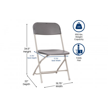 BLNK Hercules Big and Tall Commercial Folding Chair 4-Pack - Gray