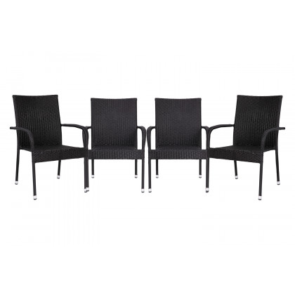 BLNK Maxim Stackable Indoor-Outdoor Wicker Dining Chairs with Arms Set of 4 - Black